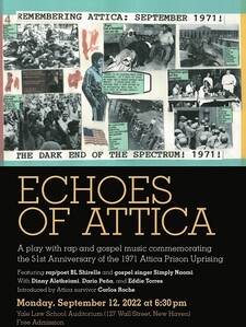 A poster for the Echoes of Attica event