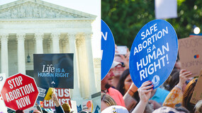 side by side demonstrations for and against abortion rights
