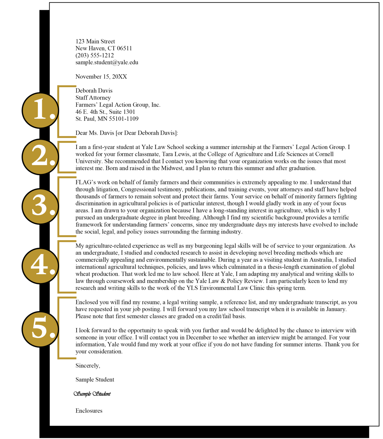 cover letter sample divided into 5 sections