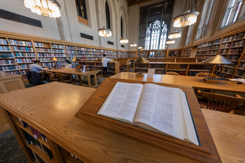 open book on a table in the Yale Law Library