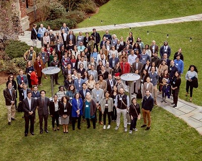 Participants from the 2022 Liman Colloquium gathered in the Law School Courtyard