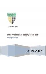 A book cover with the title Information Society Project Accomplishments 2014-2015