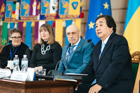Professor Harold Koh moderating a panel at a conference in Lviv, Ukraine