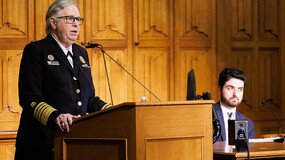 Adm. Rachel L. Levine, M.D., Assistant Secretary for Health for the U.S. Department of Health and Human Services, standing at a podium